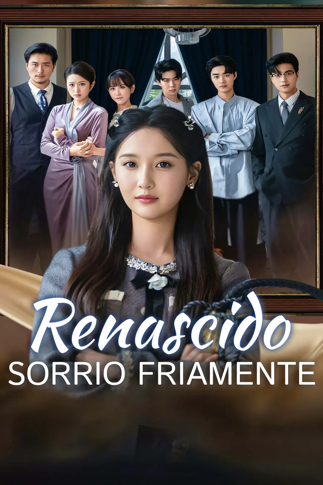 Pôster de Renascido, sorrio friamente.
