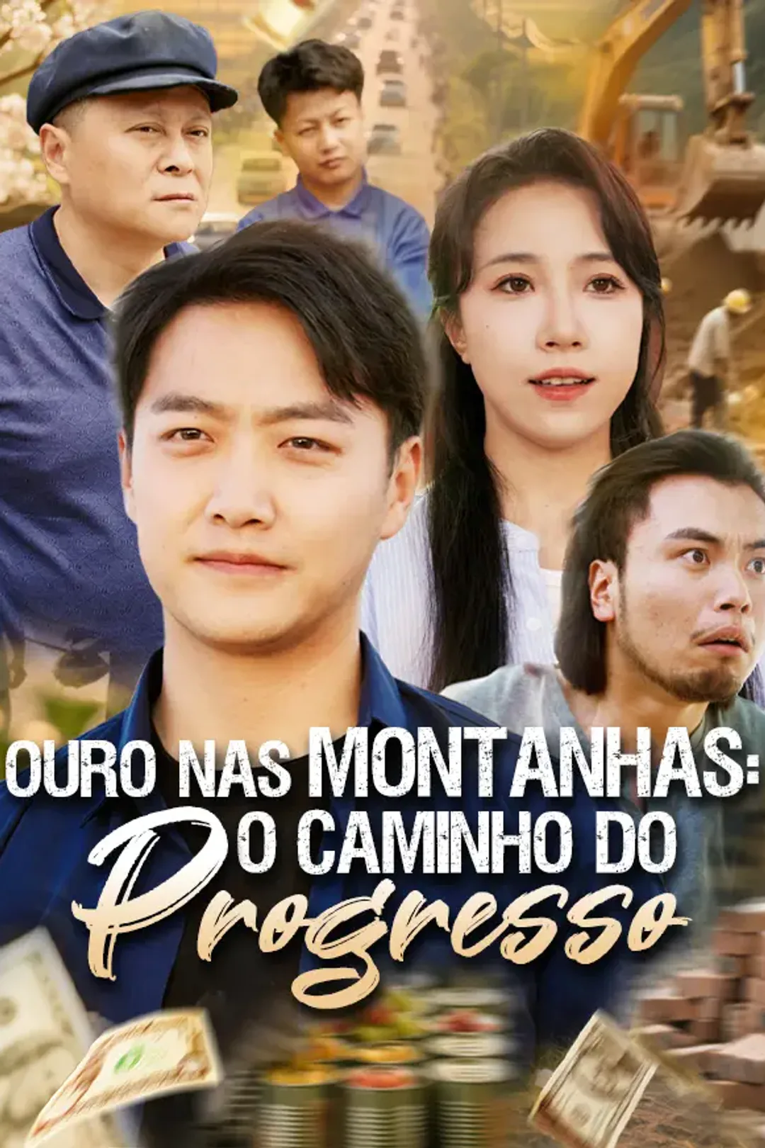 Pôster de Ouro nas Montanhas: O Caminho do Progresso