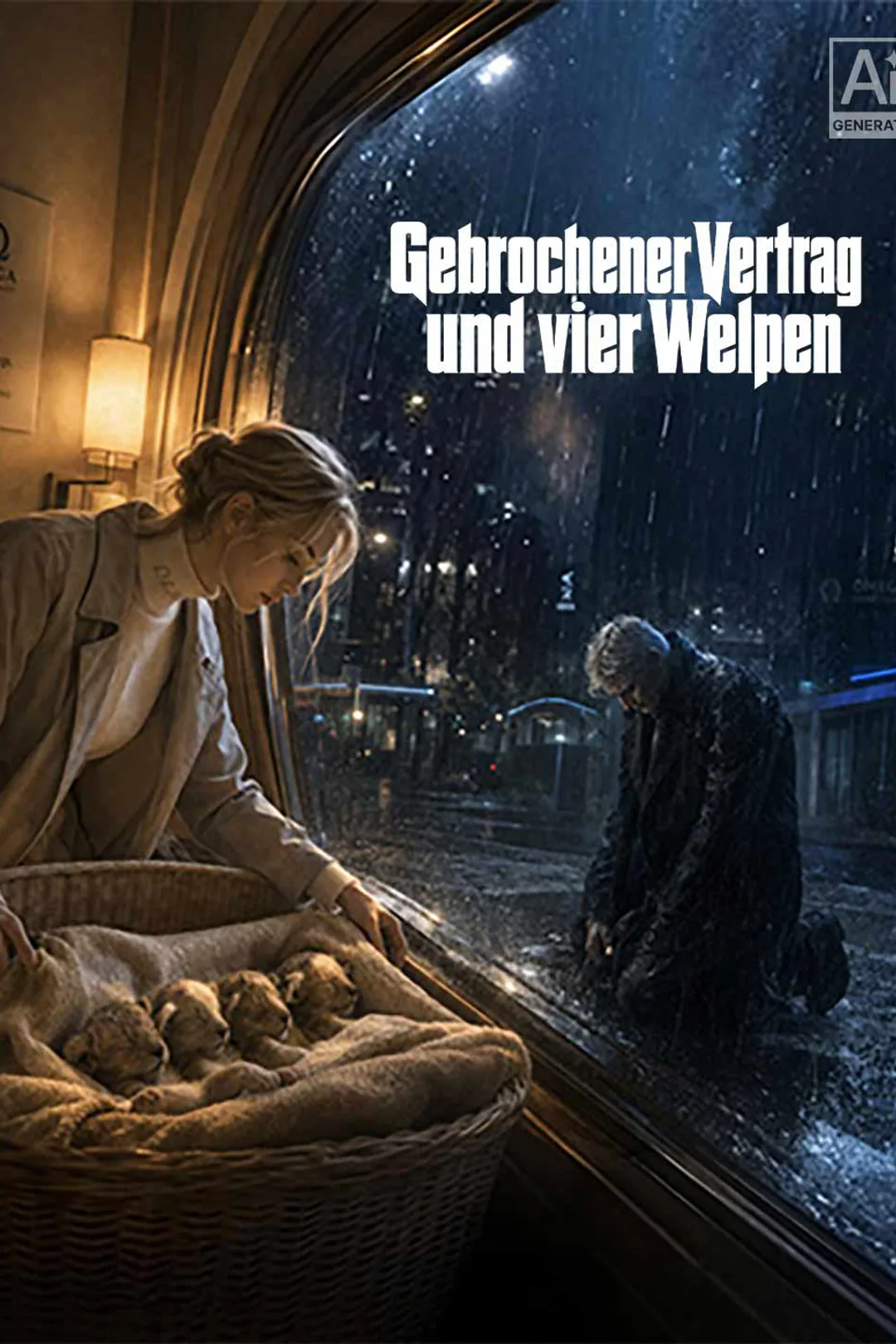 Poster von Gebrochener Vertrag und vier Welpen