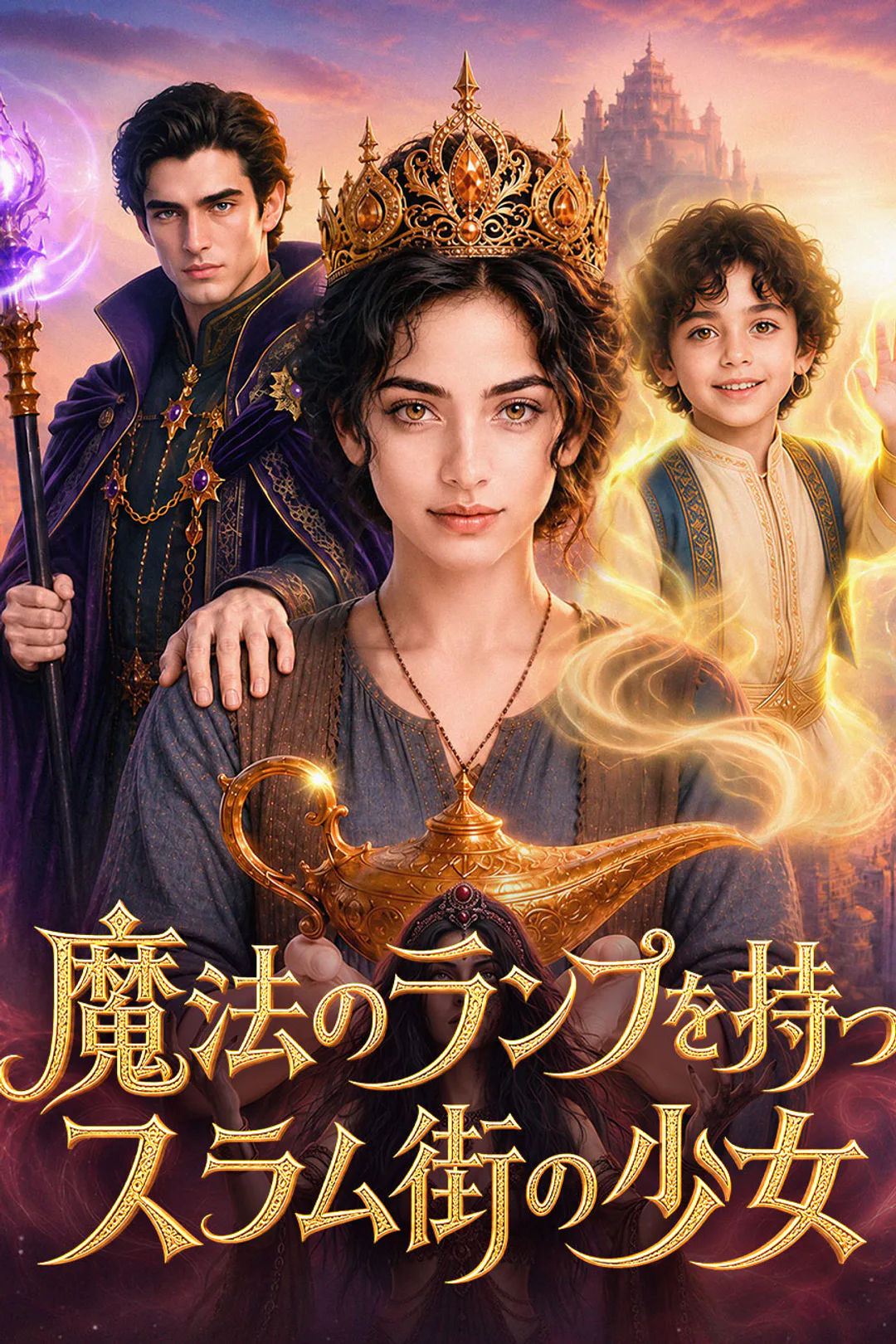 魔法ランプを持つスラム街少女のポスター